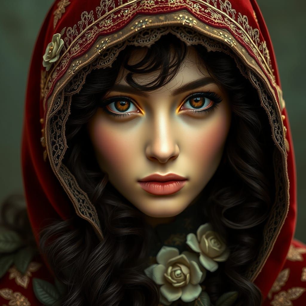 Enigmatic Woman with Jeweled Hood in Renaissance Style