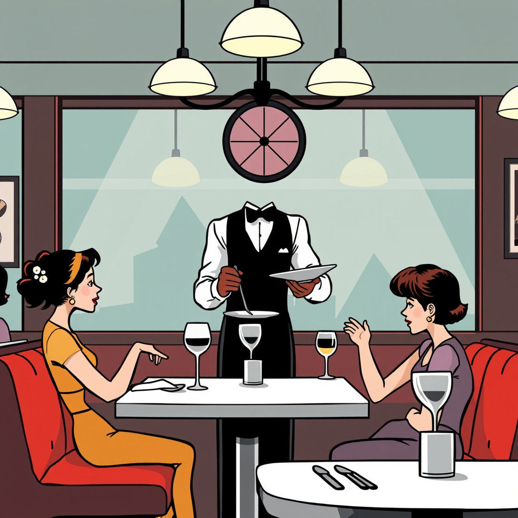 Bistro Scene in 1950s Pop Art Style