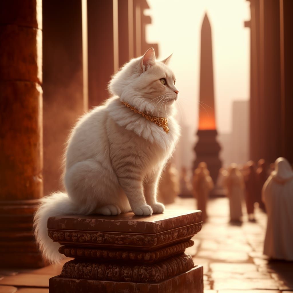 Regal Cat in Ancient Temple Setting