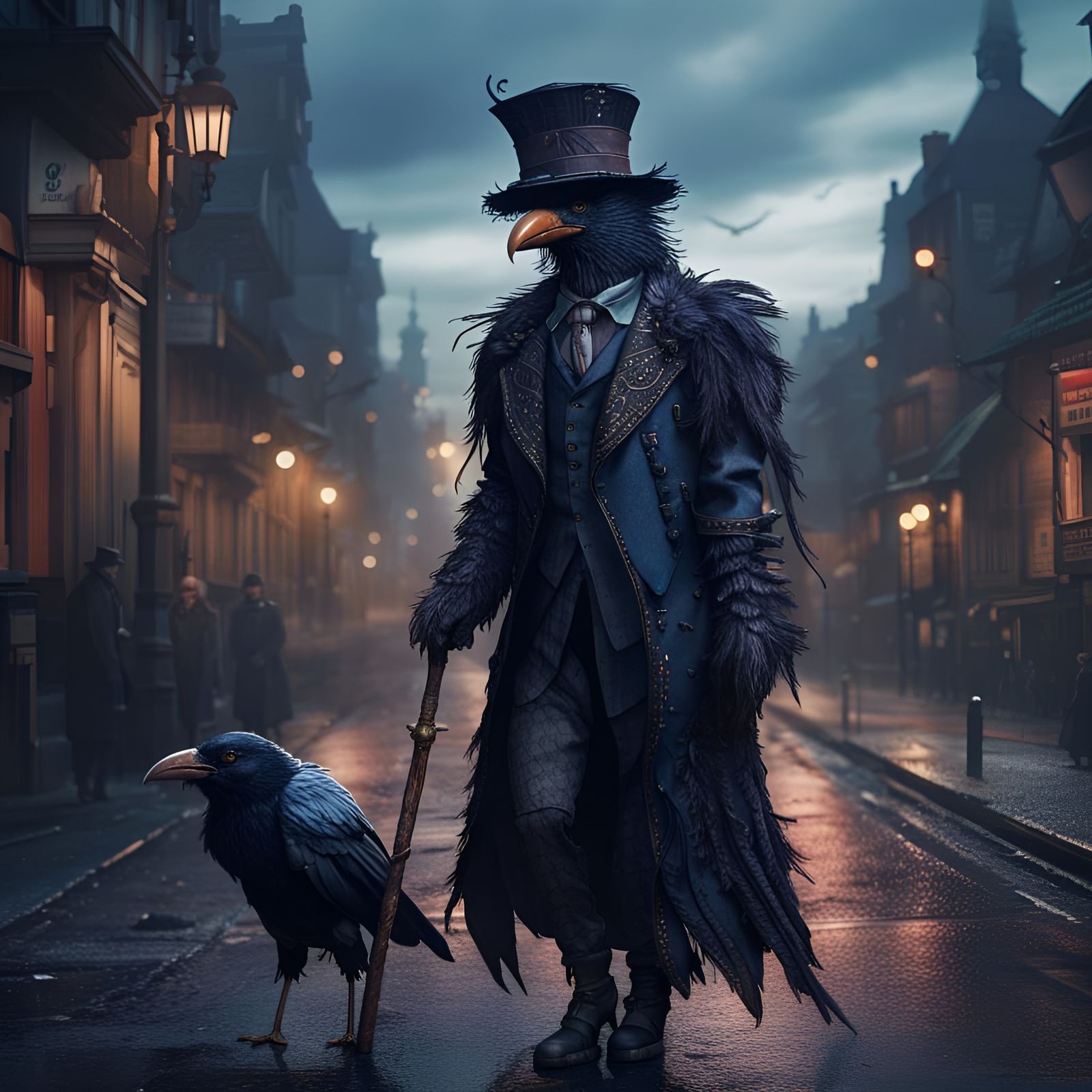 Dapper Crow Strolling on Cloudy Evening