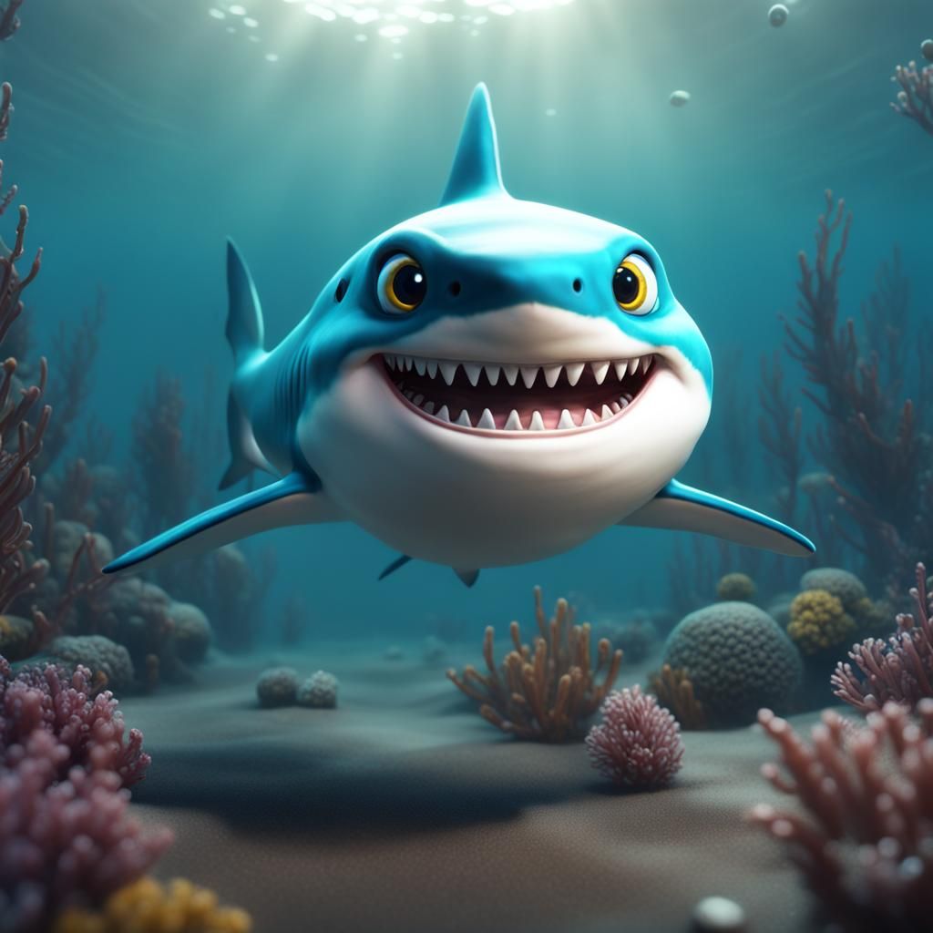 Realistic Baby Shark with Big Eyes