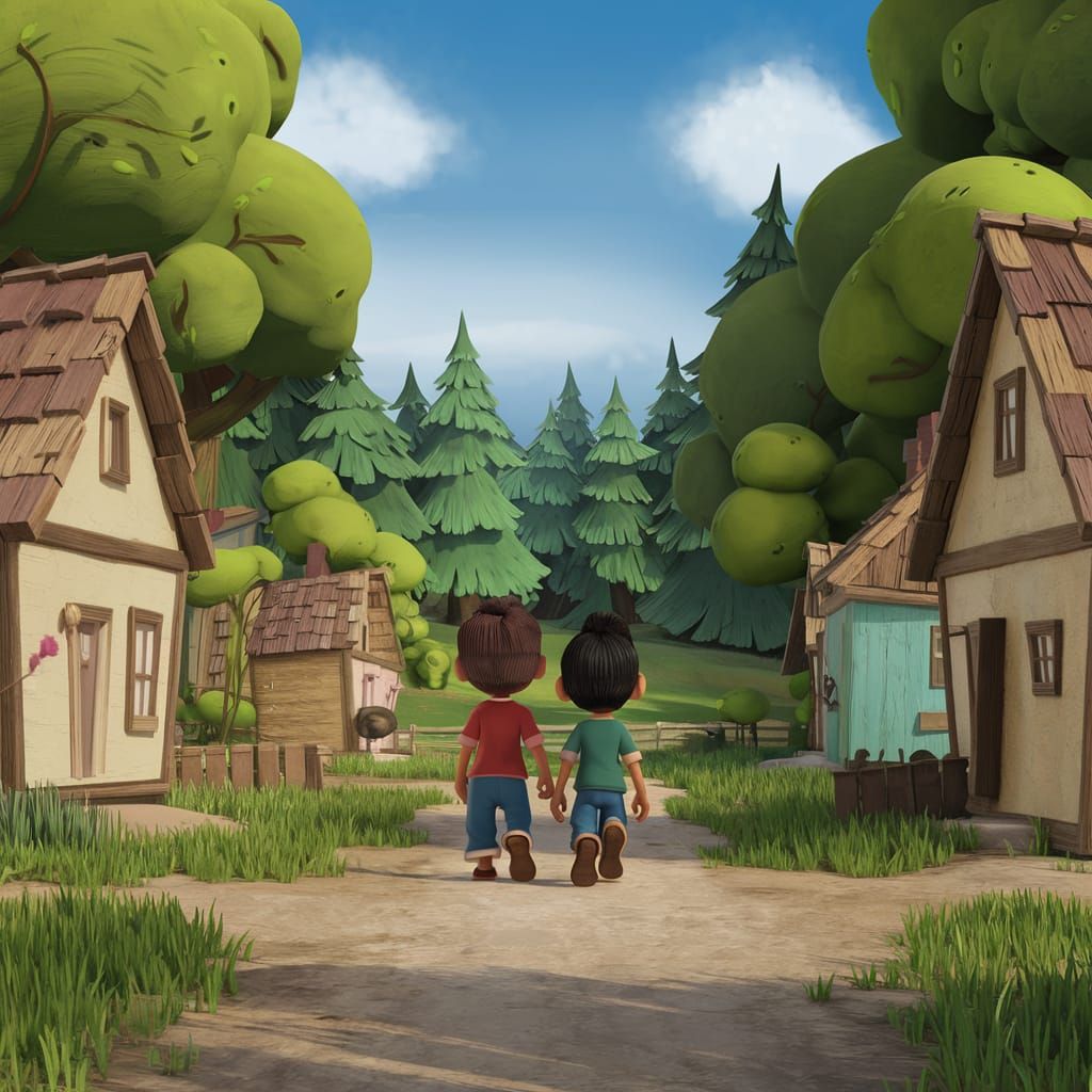 Village Friends Journey to the Forest in 3D Cartoon