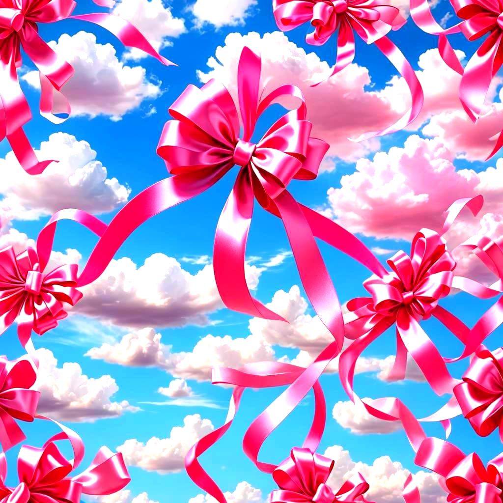 Pink Satin Bow Tying Clouds: 3D Rendered Art