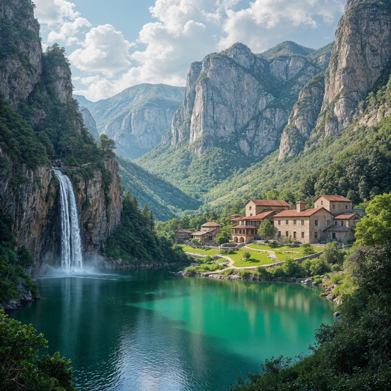Picturesque Caldera Scene with Ancient Greek Architecture