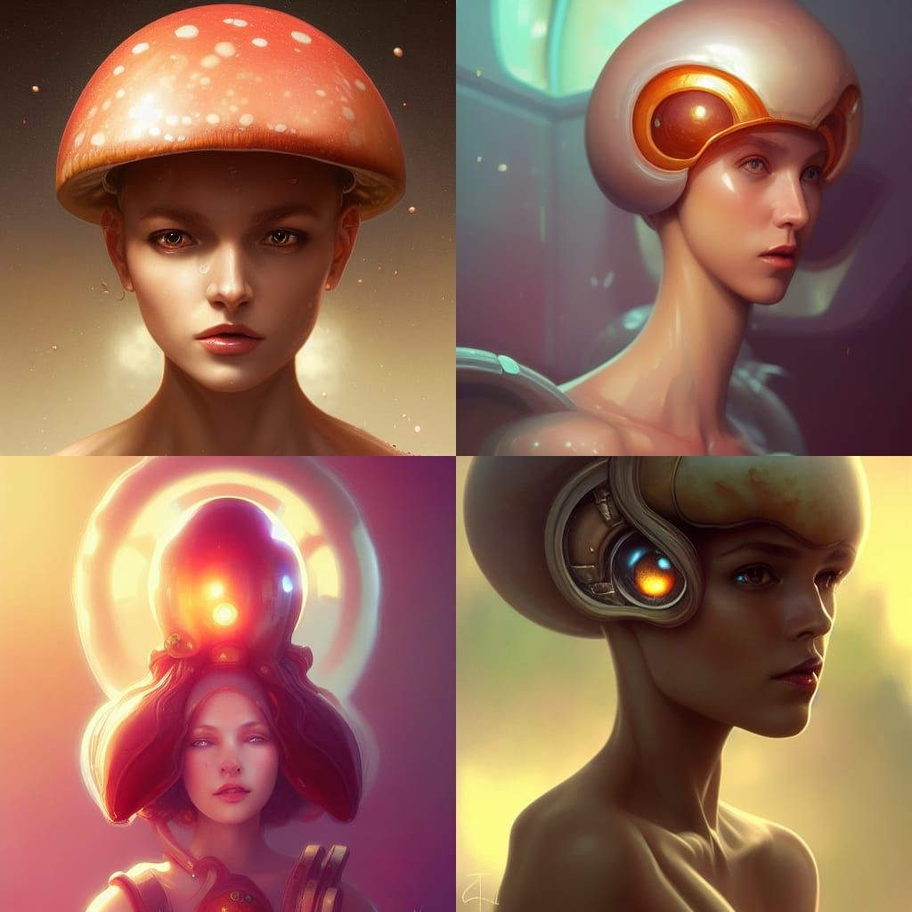 Mushroom Alien Girl Portrait in Hyperdetailed Style