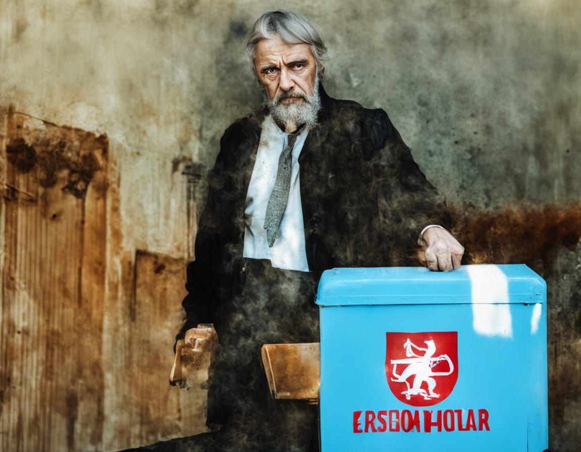 Intense Voting Portrait in Dark Conceptual Art