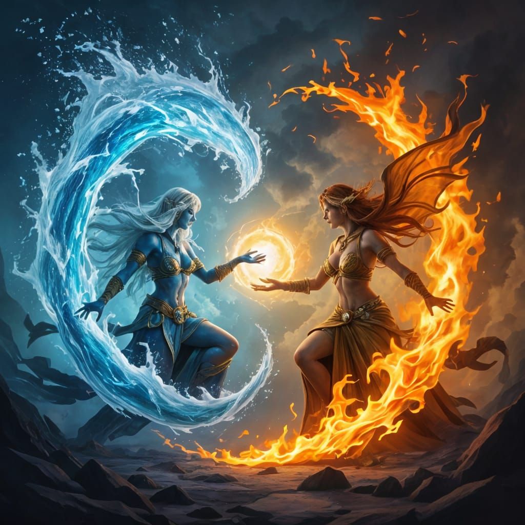 Elementals of Water, Fire, Air, and Earth in Harmony