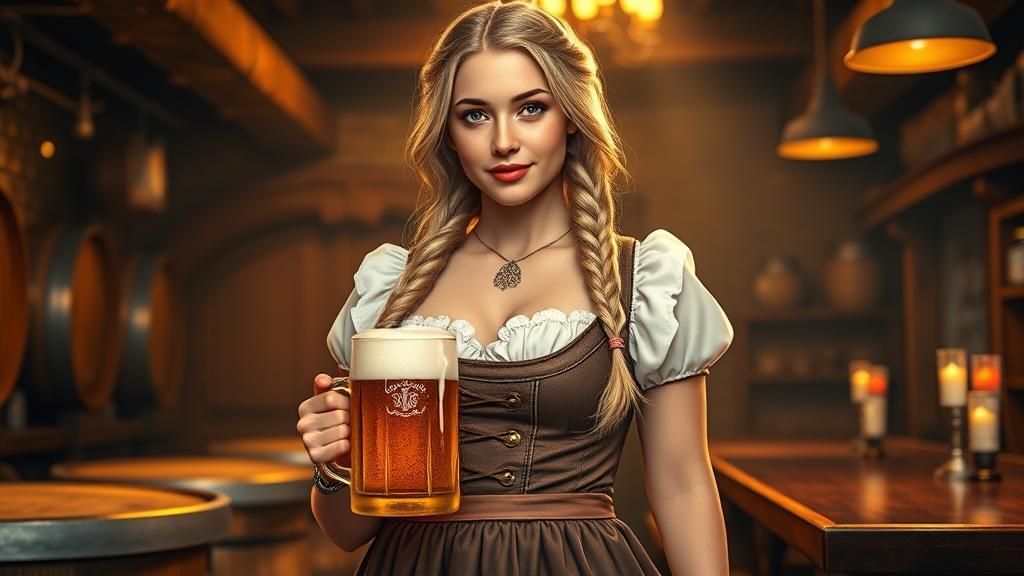 German Brewhouse Girl in Vargas-Inspired Hyperrealism