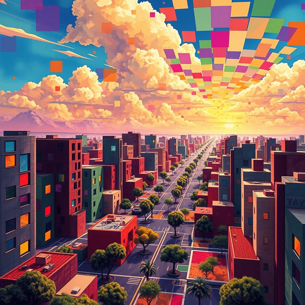 Futuristic Cityscape in Cubist Style