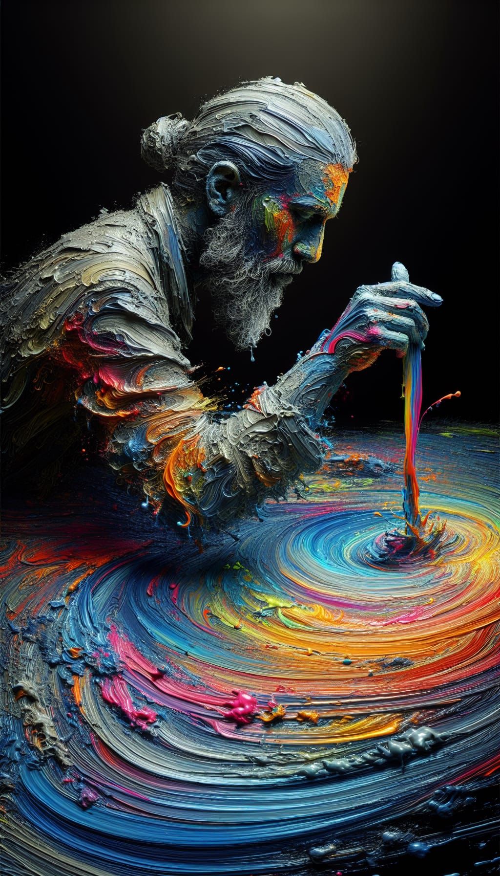 Surreal Figure in Textured, Neon Hues
