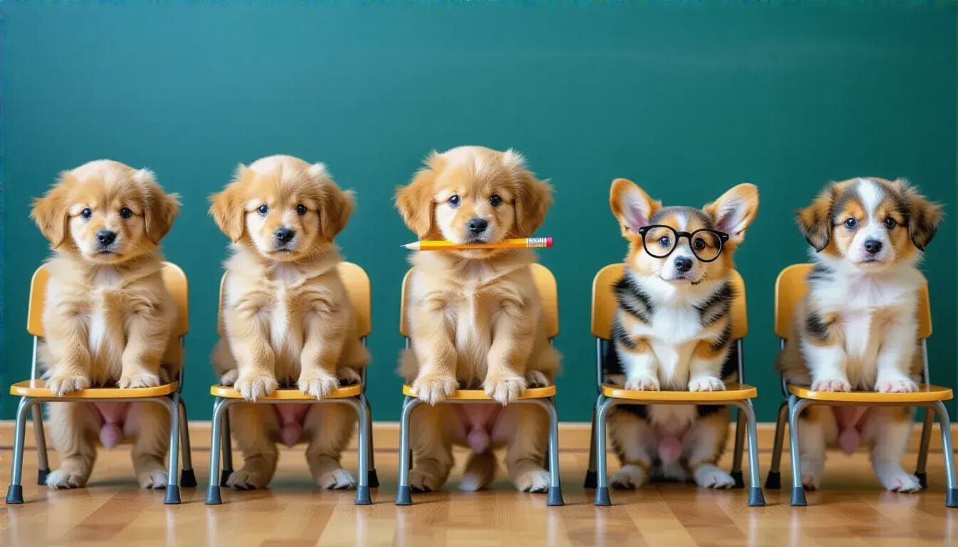 Adorable Puppies Attend Dog School Classroom