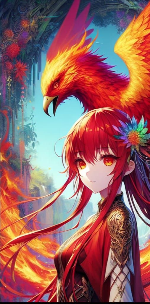 Anime Phoenix Girl with Lime Green Haired Friend