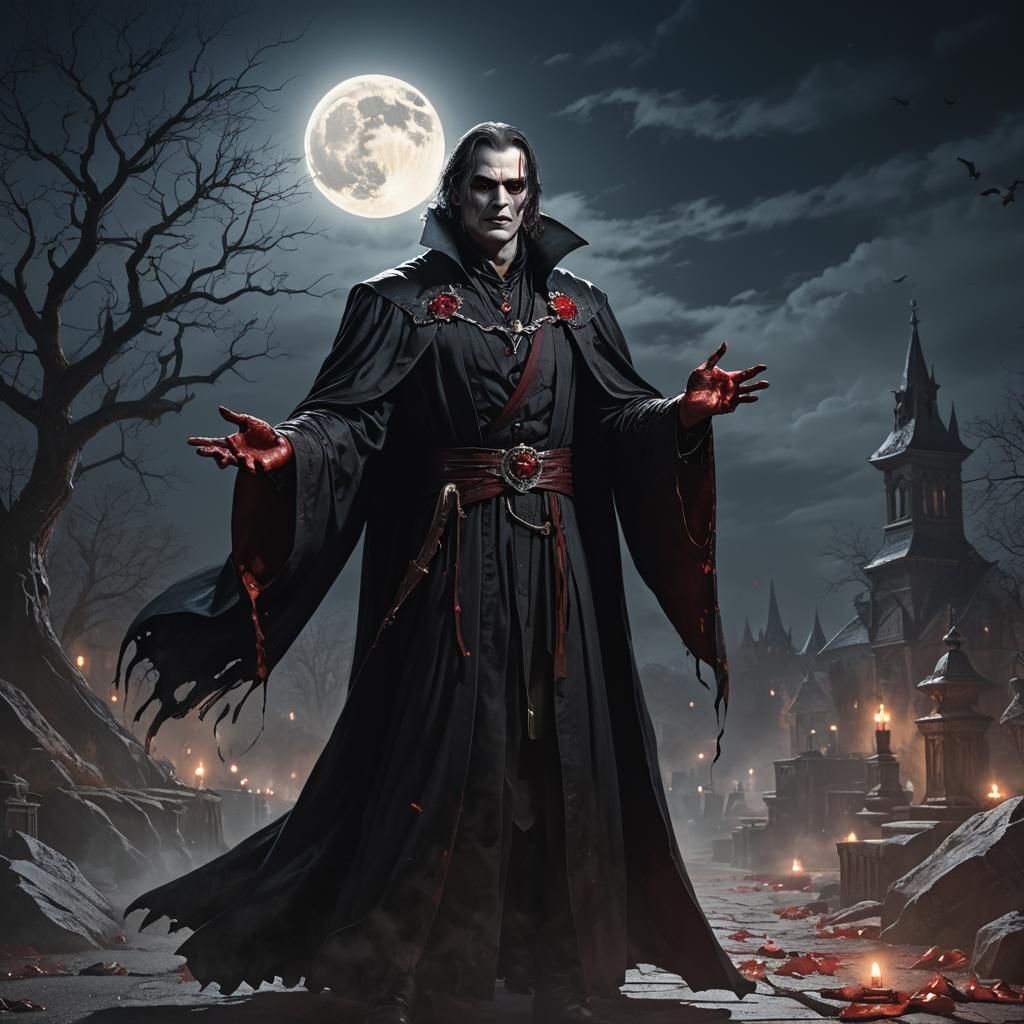 Miserable Vampire with Bleeding Heart: Dark Fantasy Art