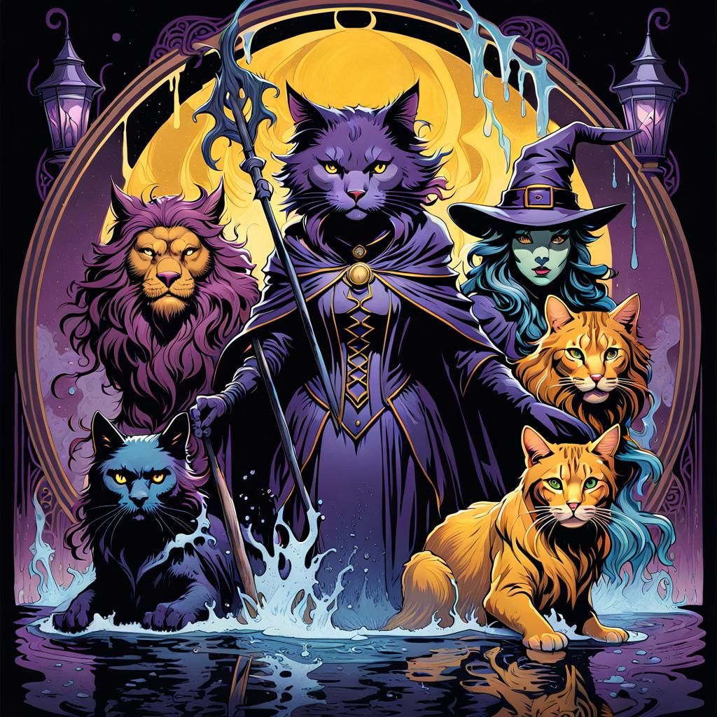 Evil Witch Cat Art Nouveau Fantasy