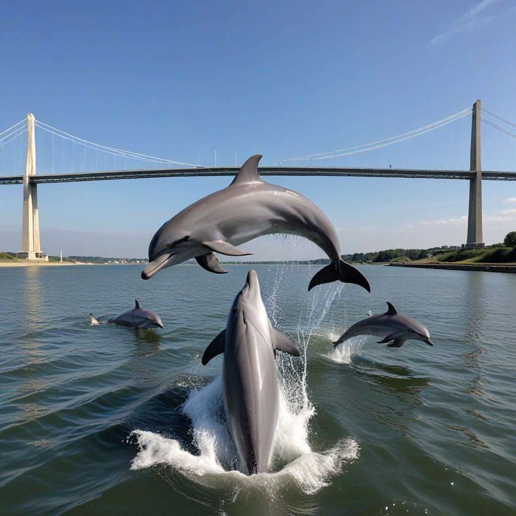 A pod of dolphins has been spotted close to the Orwell Bridge in Ipswich.