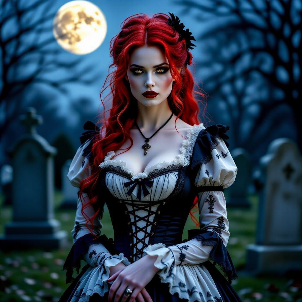 Victorian Vampire in Graveyard: Cinematic Film Still
