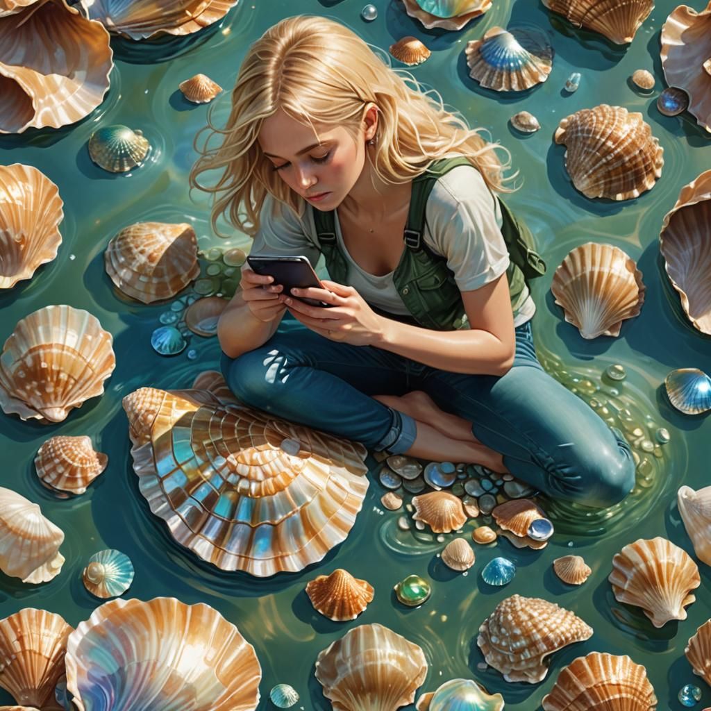 Blonde Woman on Seashell: Fantasy Concept Art