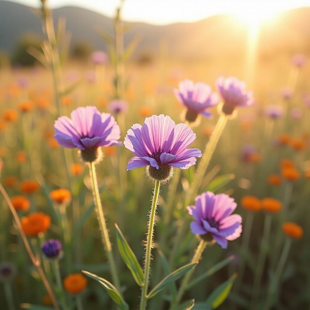 Phacelia Flowers in a Sunlit Field as Impasto Painting