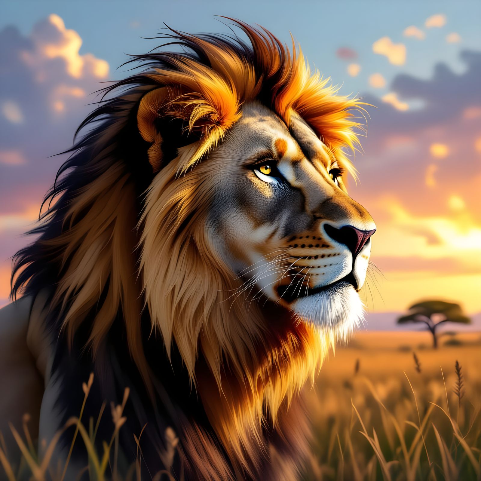 Majestic Lion Portrait: Hyperrealistic Concept Art
