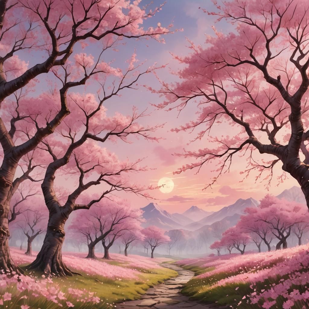 Pink Pastel Cherry Blossom Fantasy World in 3D