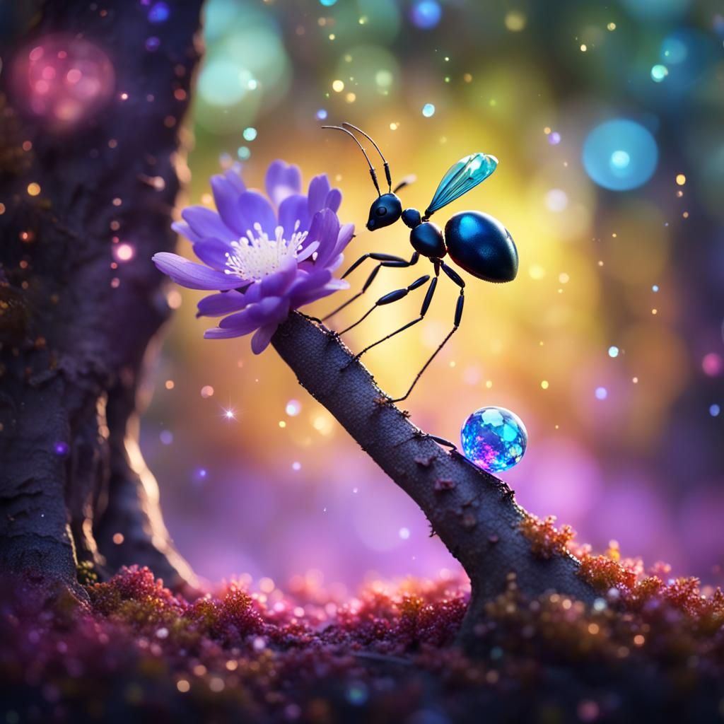 Gem Ant Climbing Magical Tree at Twilight