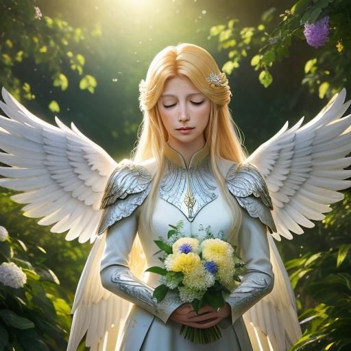 Archangel Uriel in a Serene Garden: DSLR Photography