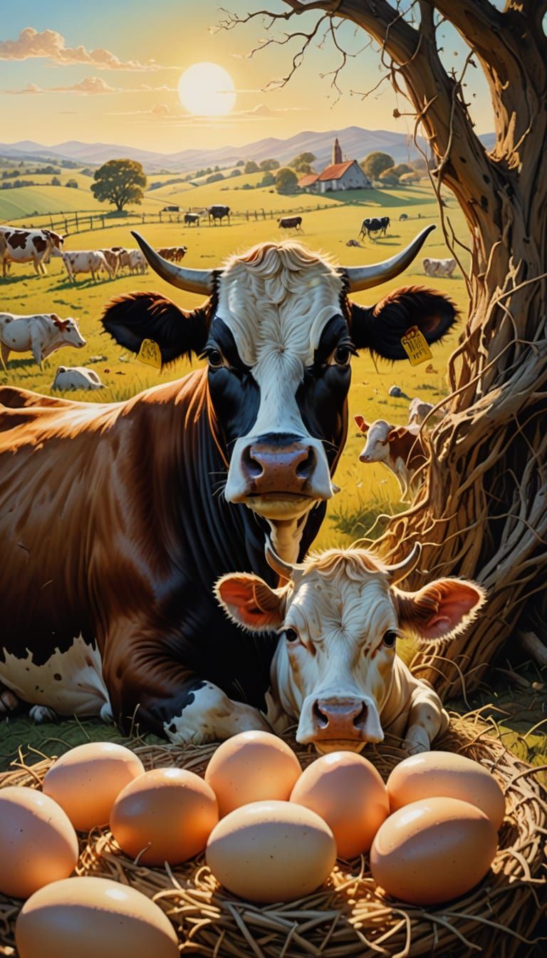 Dairy Cow Surrealism in Oil Painting