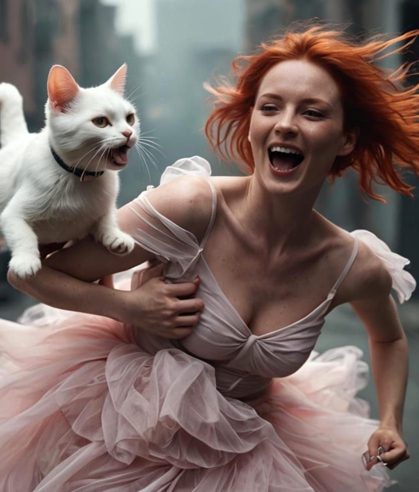 Woman with Cat: Hyperrealistic Cinematic Action Shot
