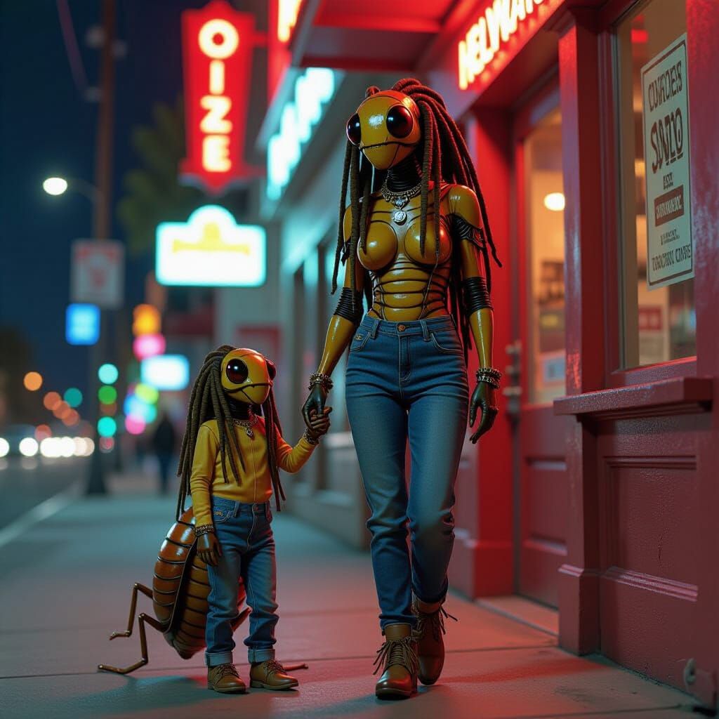 Humanoid Roach Family on Hollywood Blvd