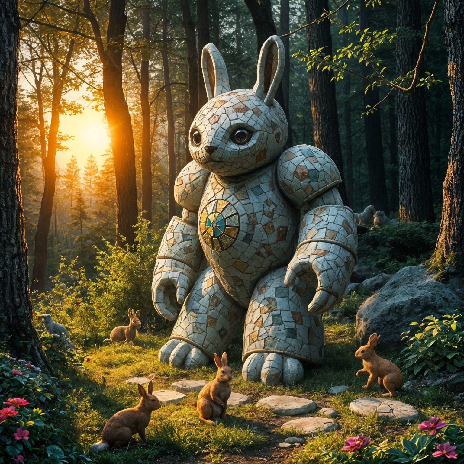 A Mosaics stone rabbit golem