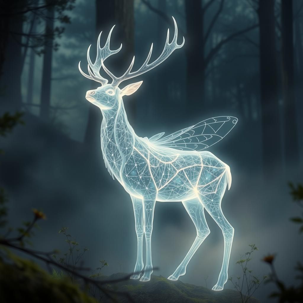 Ethereal Fairy Elk in Moonlit Forest