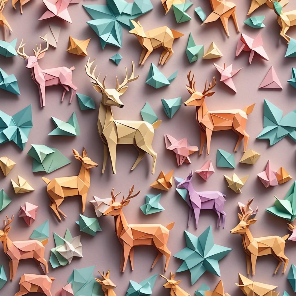 Cute Deer Origami in Watercolor Paper Style