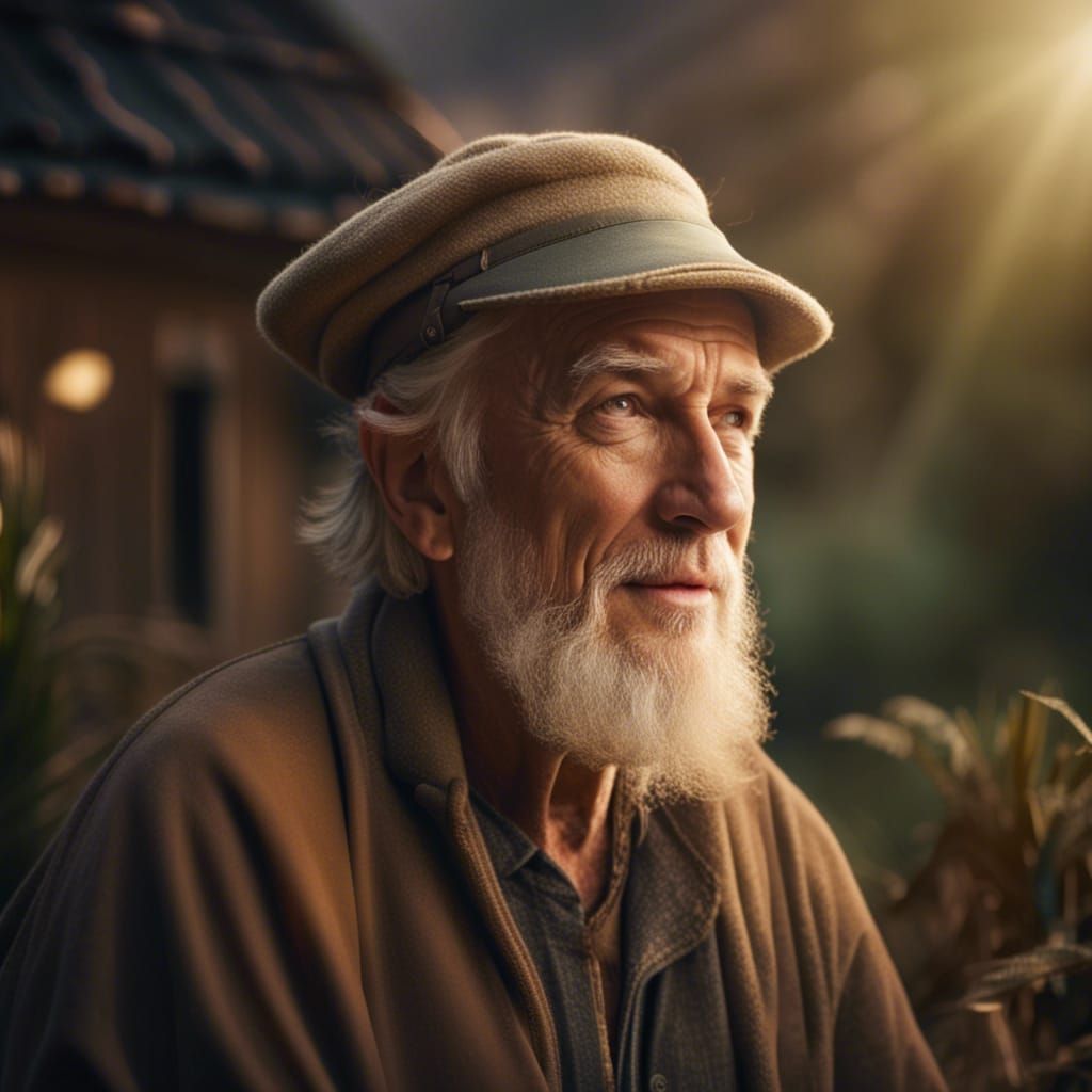 Old Farmer in Divine Sunshine: Matte Painting