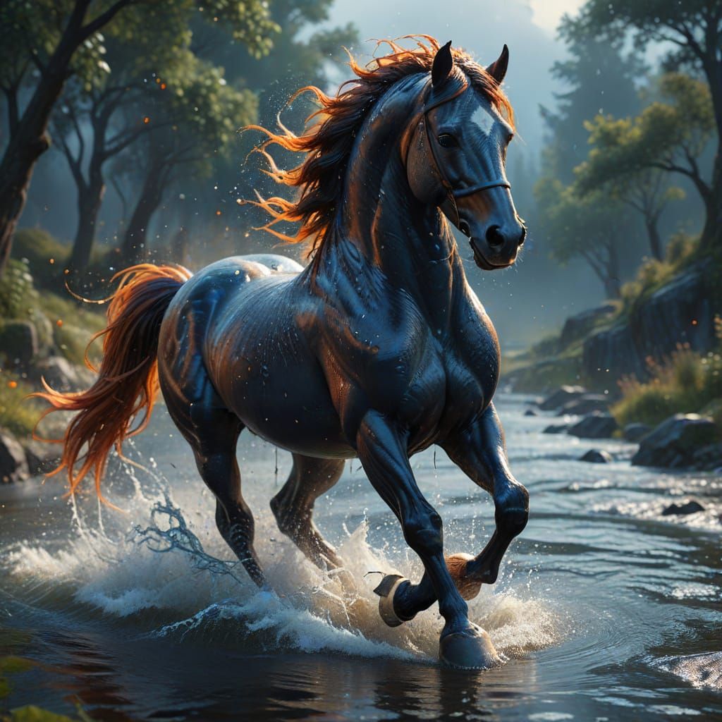 Majestic Water Horse in Vibrant Digital Art