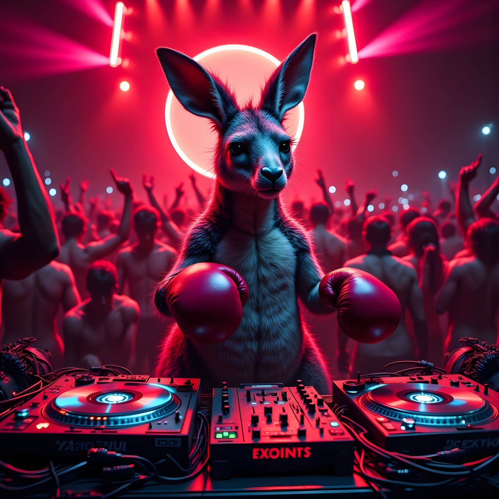 Epic Glitch Art of Kangaroo in Rave Scene