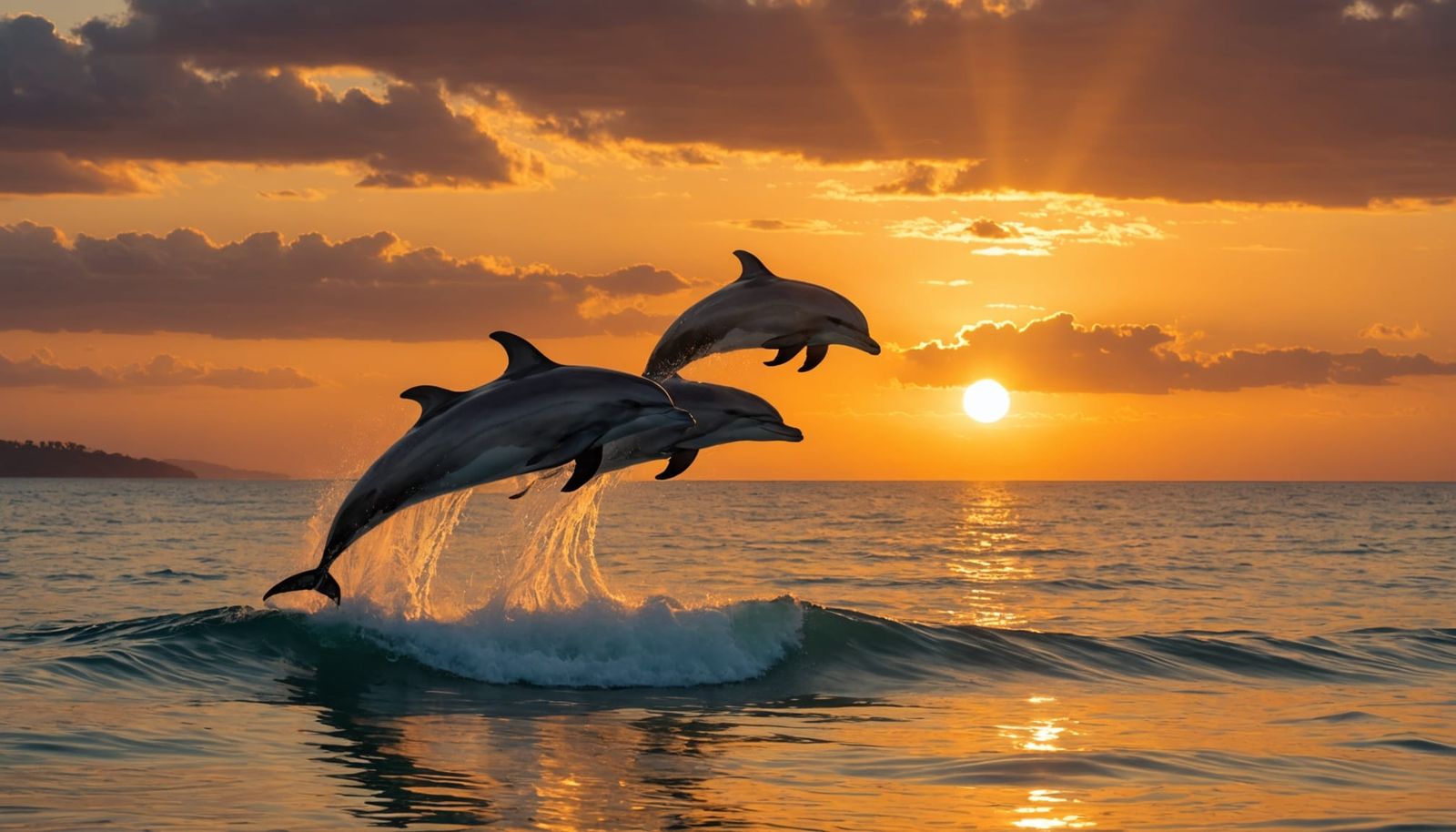 Dolphins Amidst a Vibrant Sunset