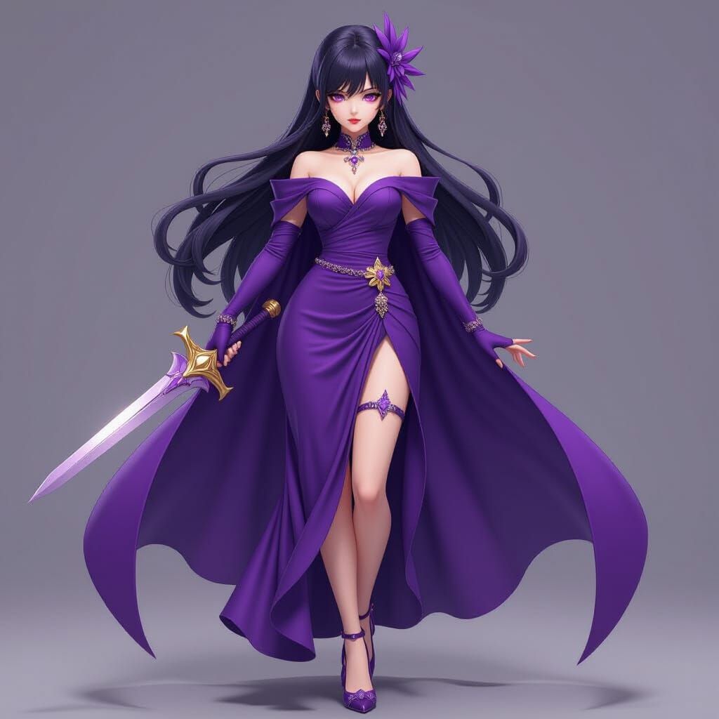 Anime Villainess in Purple Dress with Sword