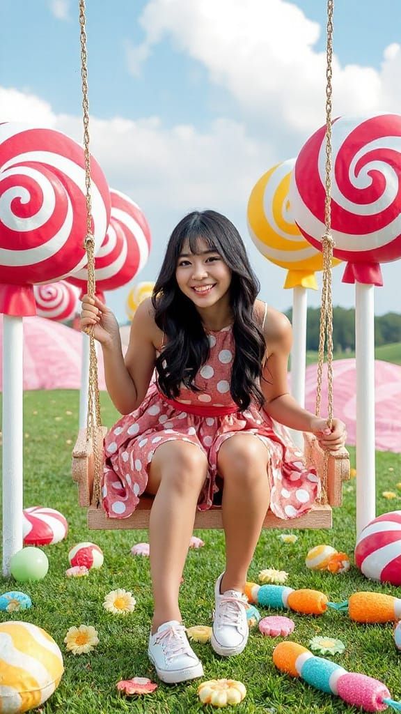 Whimsical Candy Land Portrait of Korean Woman