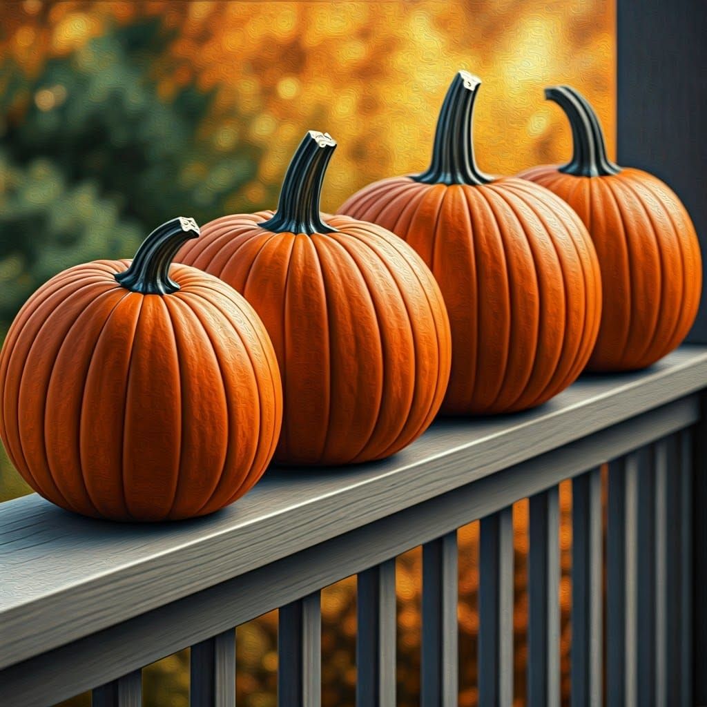 Autumnal Pumpkins on a Porch in Impressionist Style