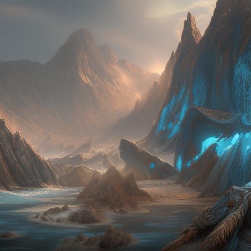 Icy Fantasy Landscape in Detailed Matte Painting Style