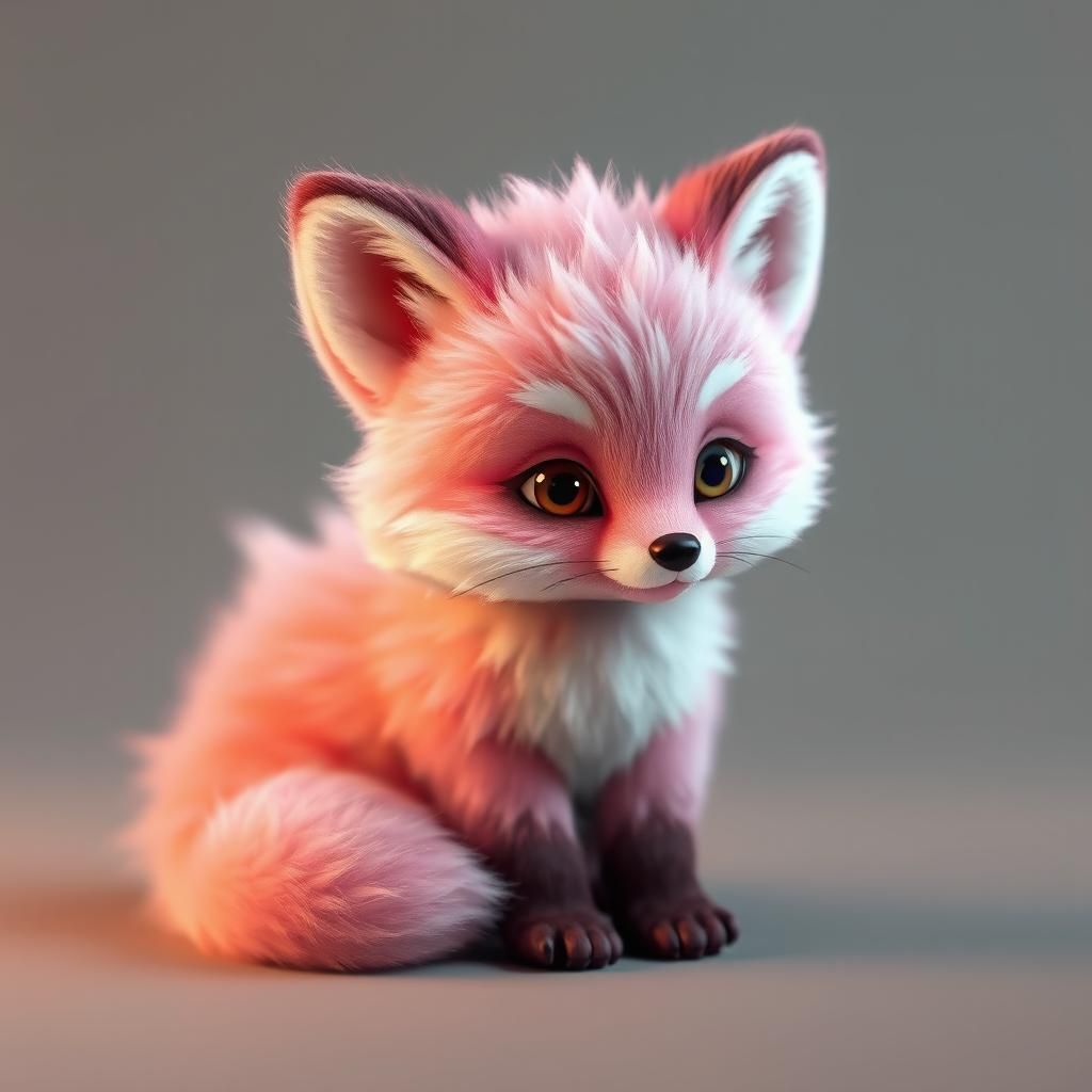 Fluffy Pink Fox Kit in Hyperrealistic 3D Art