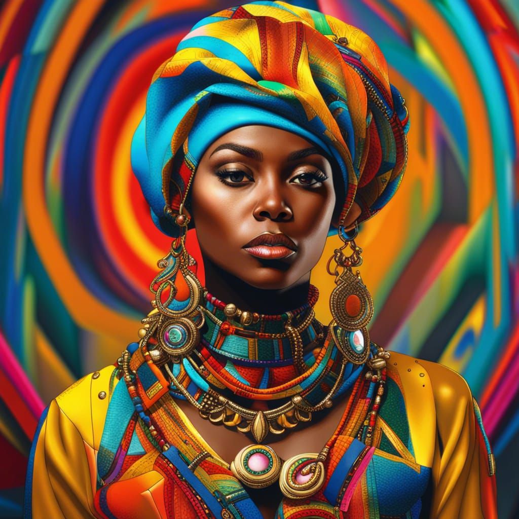 Hyperrealistic Portrait of Woman in Colorful Futuristic Atti...