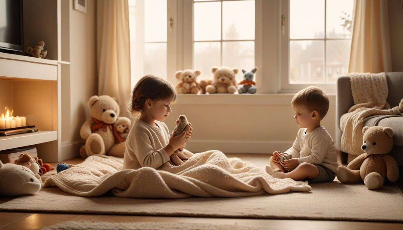 Cozy Family Scene in Warm Living Room