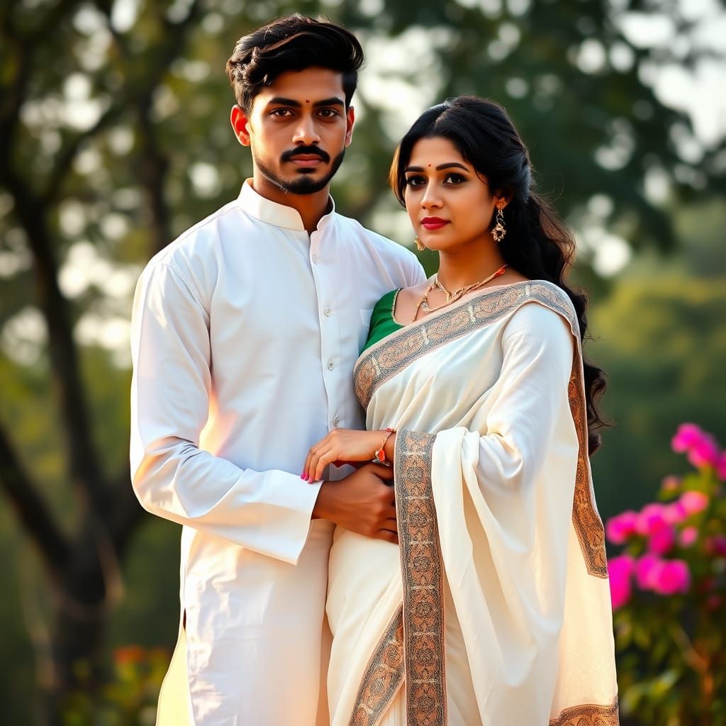 Romantic Couple in Garden: Evocative Indian Art