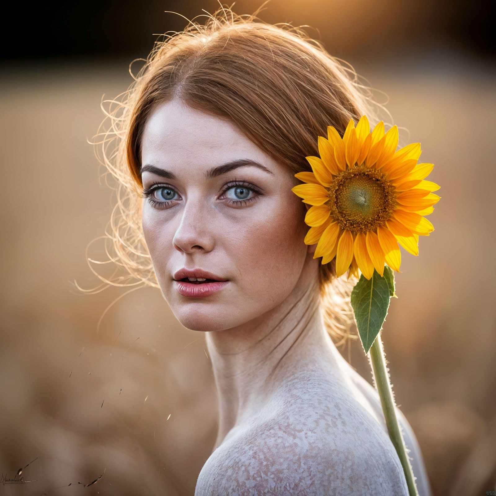 Golden Hour Portrait of a Beautiful Woman with Sunflower