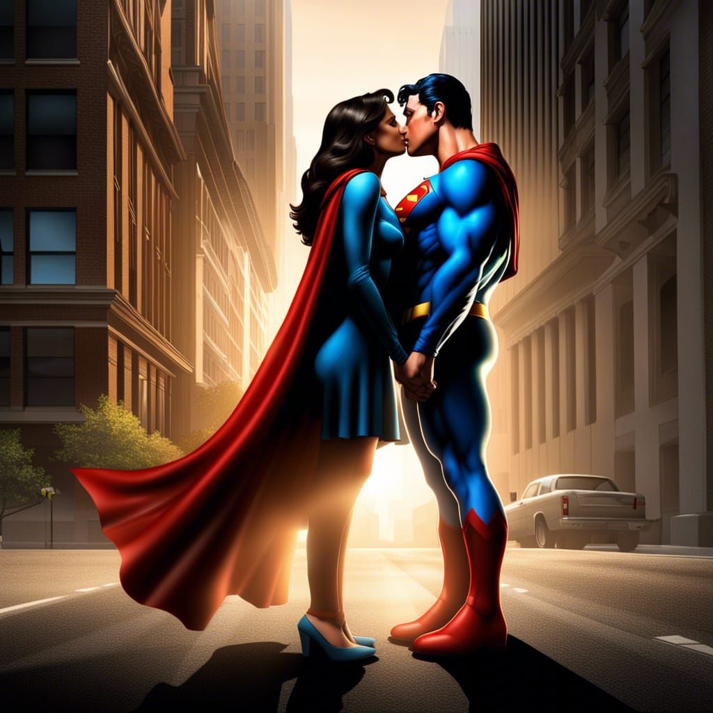Superman and Lois Lane Kiss: Photorealistic Image