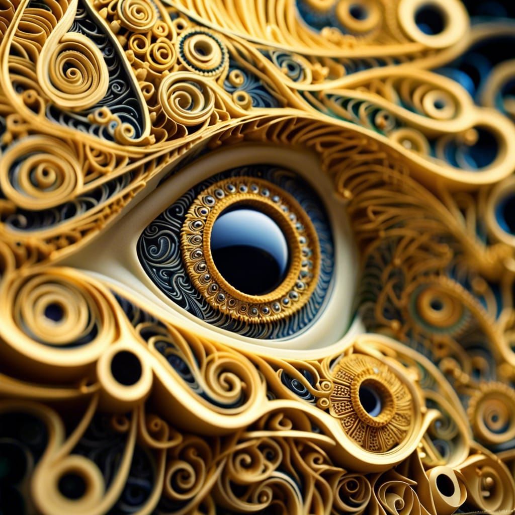 Detailed Macro Eye with Golden Fractal Filigree