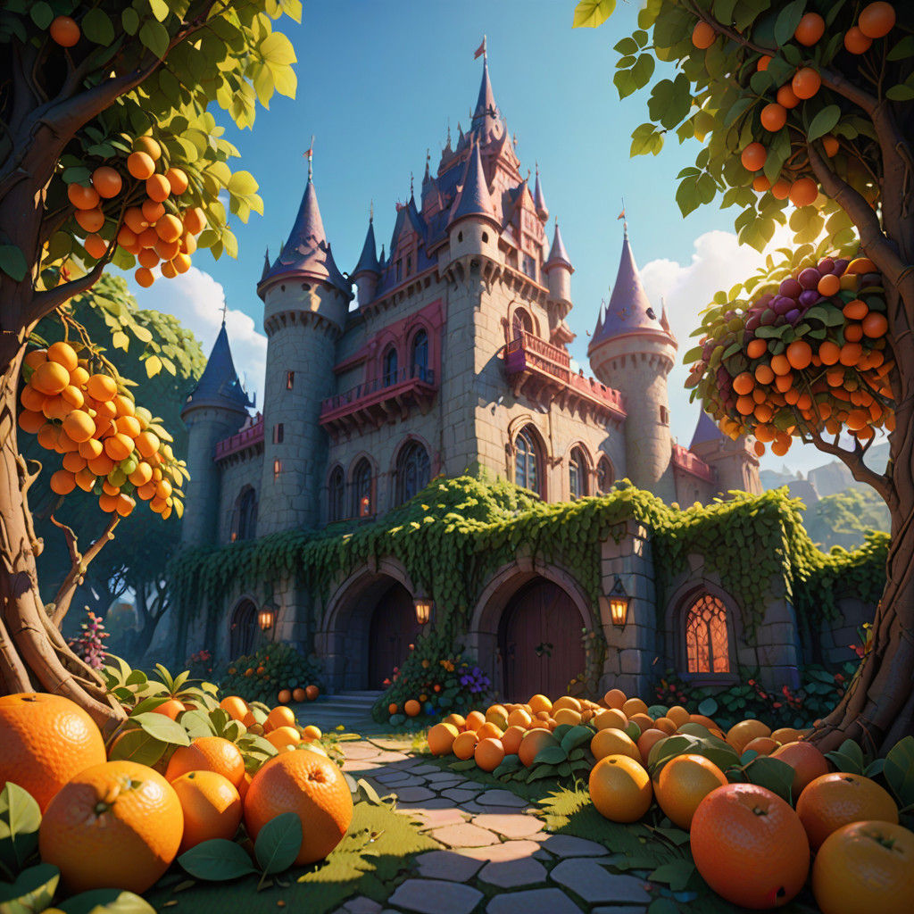 Vibrant Anime Castle Under Warm Morning Light