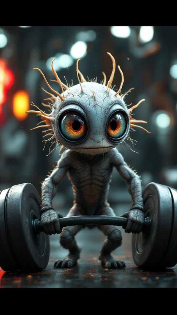 Hyper-Realistic 3D Creature Lifts Weights in Gym