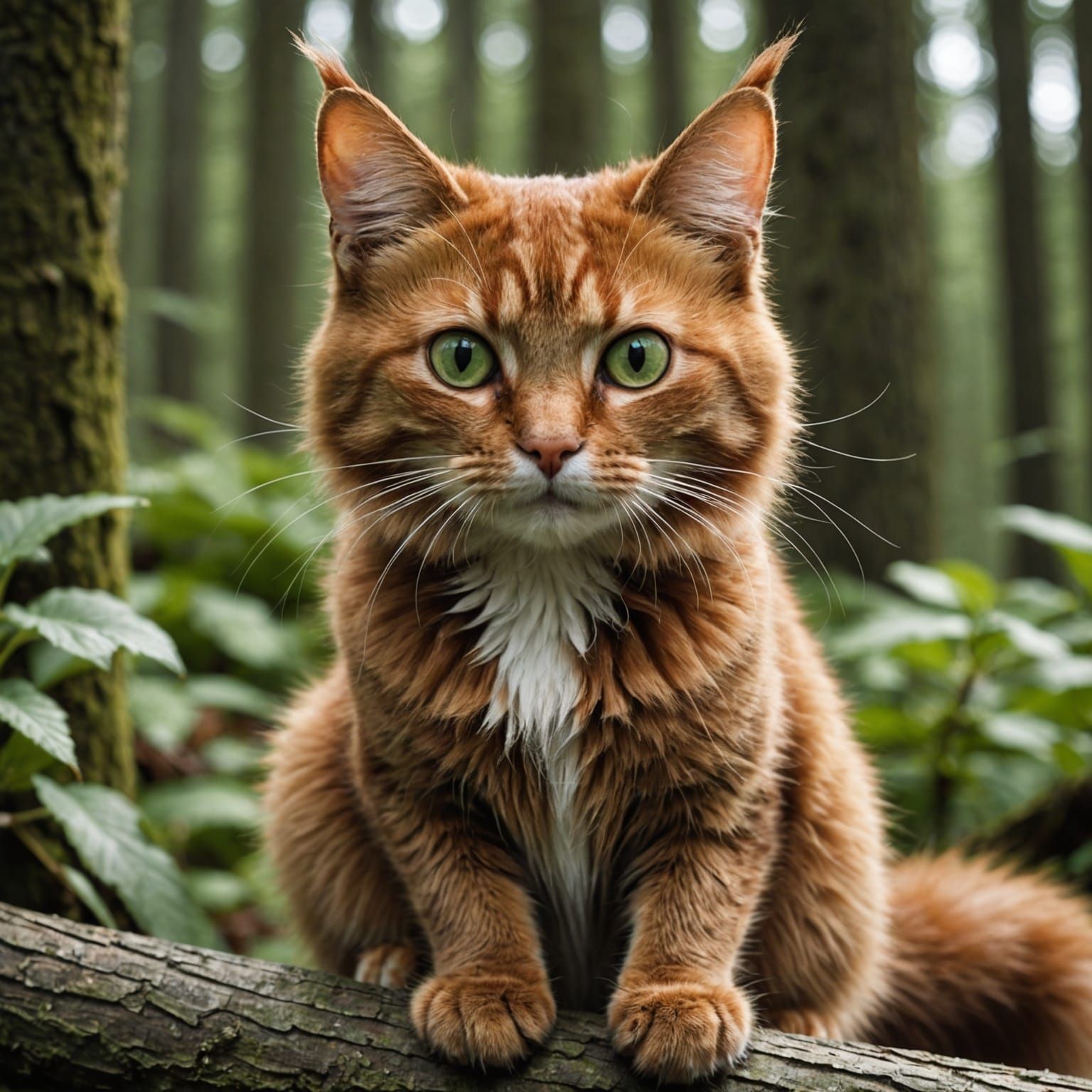 Ginger Cat with Green Eyes and Bushy Tail